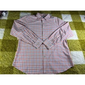 Mizzen+Main Mens Large Standard Fit Plaid Performance Dress Shirt Orange Purple